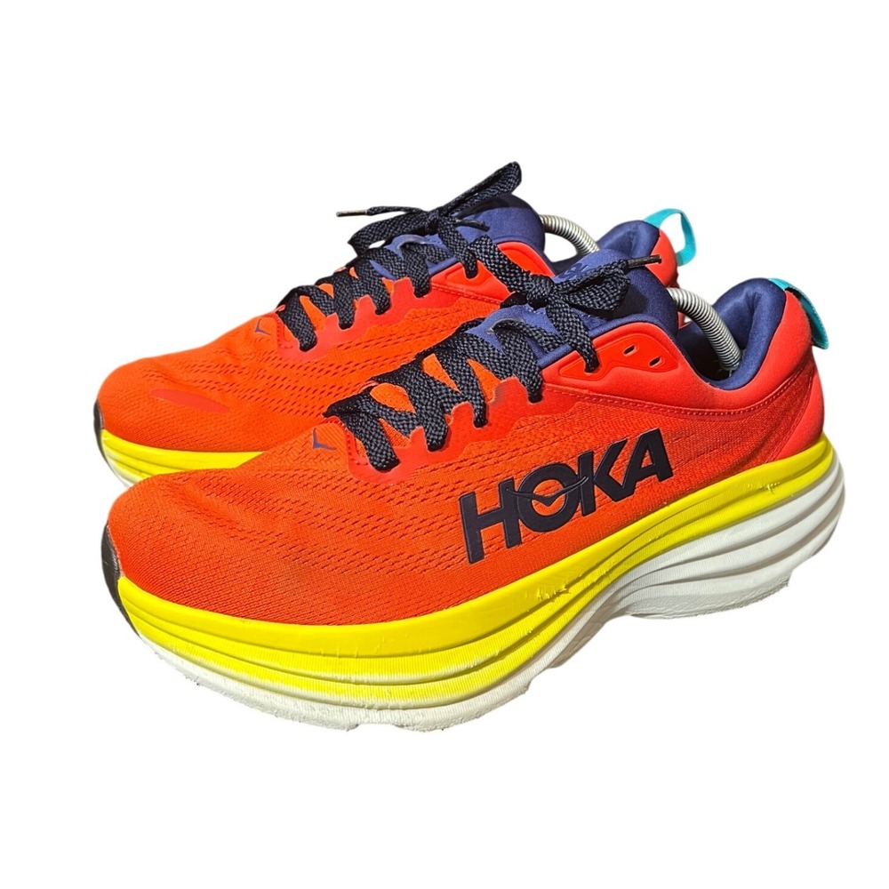 Hoka Bondi 8 Running Shoes Mens 11.5 Orange Yellow 1123202 RAFL Low Top Sneaker